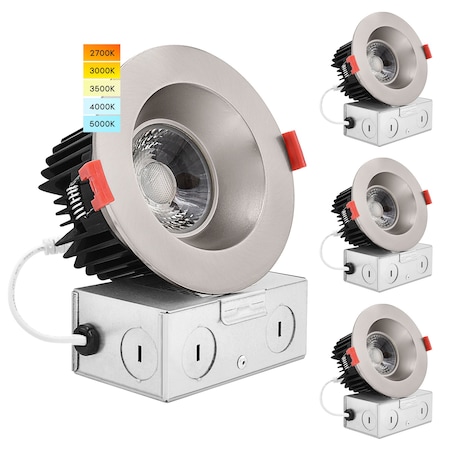 Luxrite 4 Inch LED Recessed Downlight 5 CCT Selectable 2700K5000K 15W 1100LM Dimmable Brushed Nickel, 4PK LR24950 LR24962-4PK